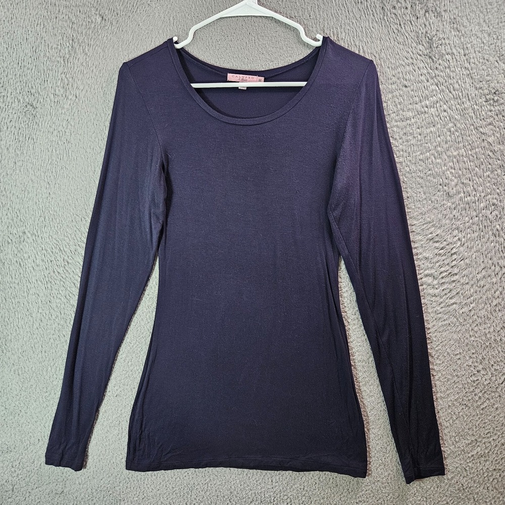Calypso‎ St. Barth Tee Top Women Medium Fitted Long Sleeve Navy Blue